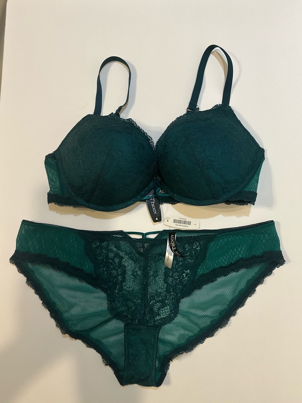 Adore Me Dark Teal Lace Push-Up Bra & Panty Set nwot large lingerie 36C viral - Picture 4 of 10